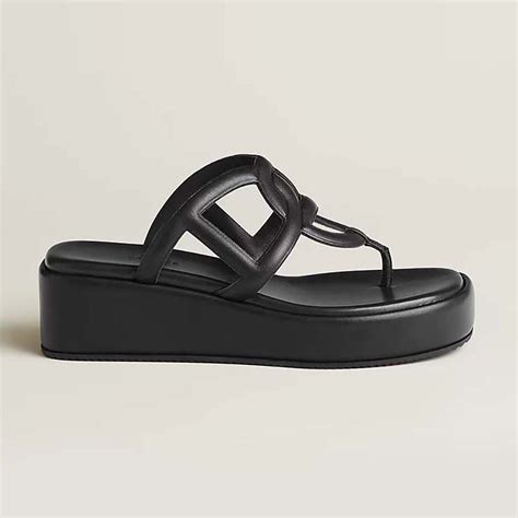 HERMES Nappa Gipsy Sandals 35 Black 